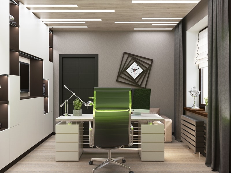 Дизайн кабинета с дизайнерскими часами