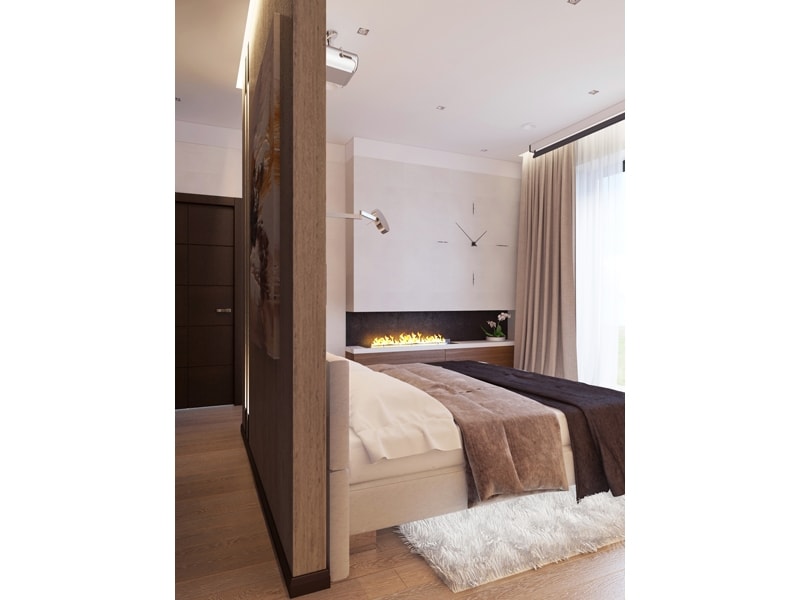 Спальня с деревянной перегородкой