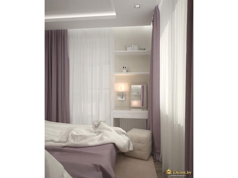 текстиль в спальне: белый в сочетании с холодным дымчато-сиреневым
