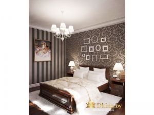 кровать темного дерева, белый потолок, темный паркет, белый текстиль и плинтус - беспроигрышное сочетание для классической спальни